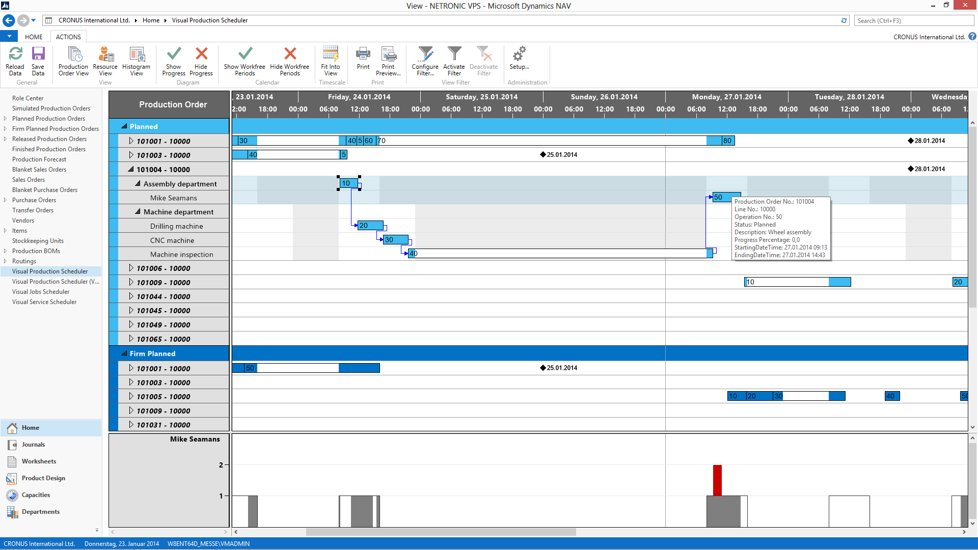 Visual Production Scheduler: Production Order View