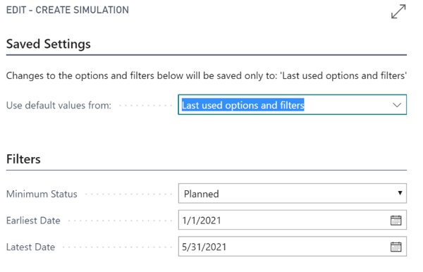 VAPS-Create simulations dialog