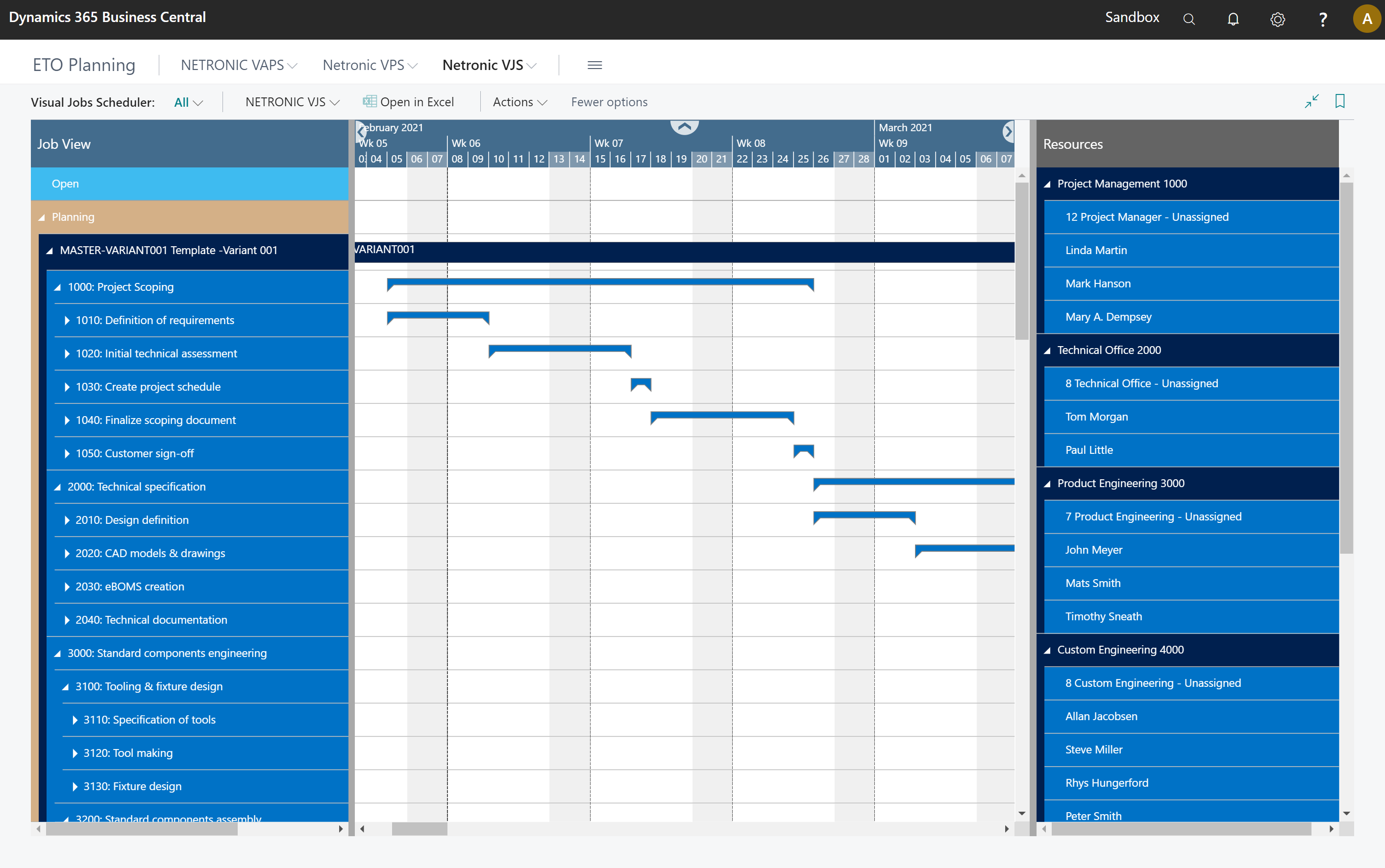 Project management - engineering-to-order resource scheduling - Business Central