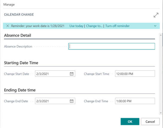 Production resource scheduling by defining absence with the Visual Advanced Production Scheduler