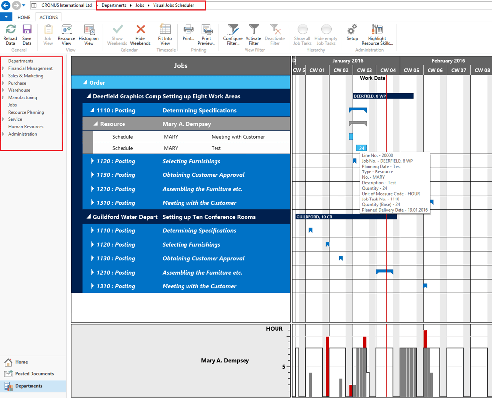 Microsoft Dynamics NAV:graphical planning boards show planning results