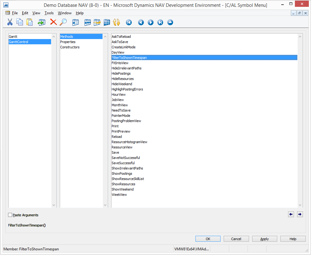 Netronic Vjs Time filter features in the VJS for project planning in Dynamics NAV