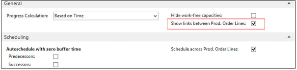 Visual Production Scheduler show links between production order lines