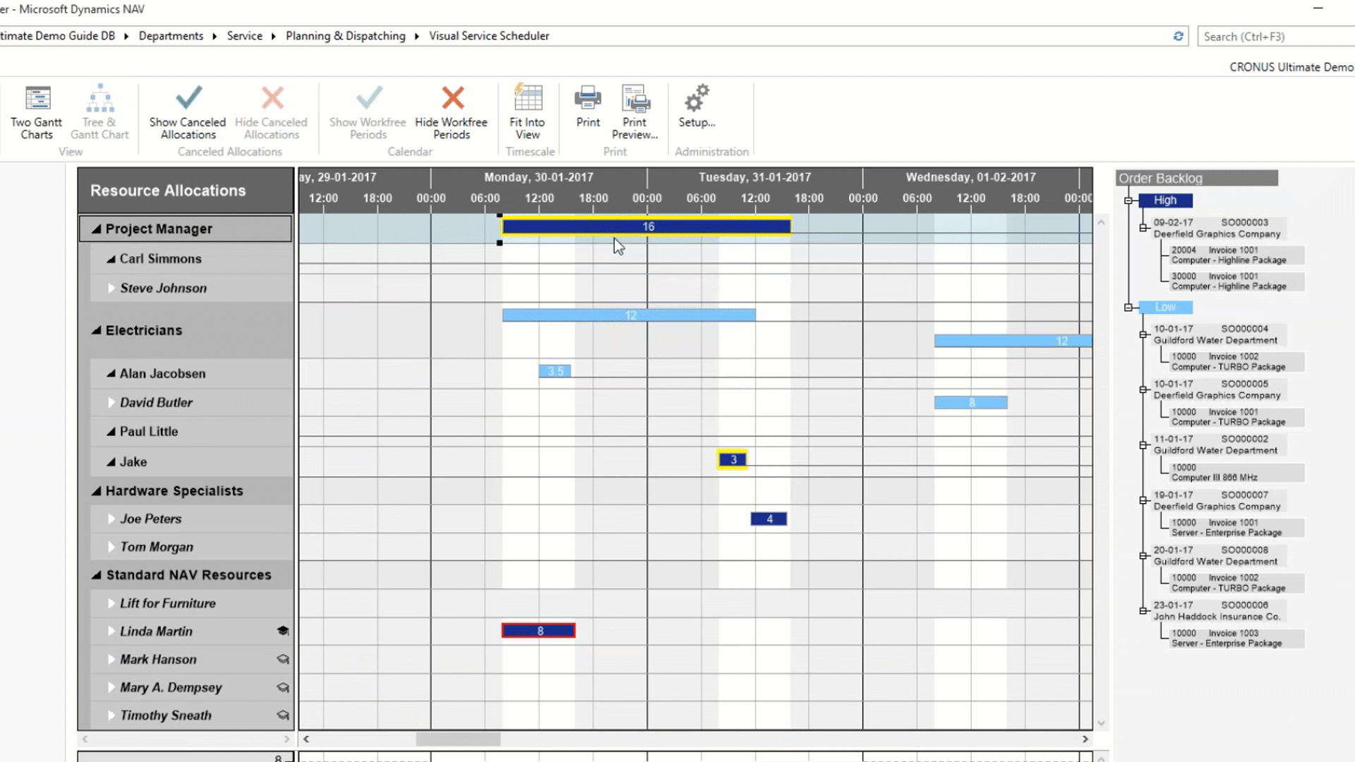 Visual Service Scheduler for NAV: Split Tasks