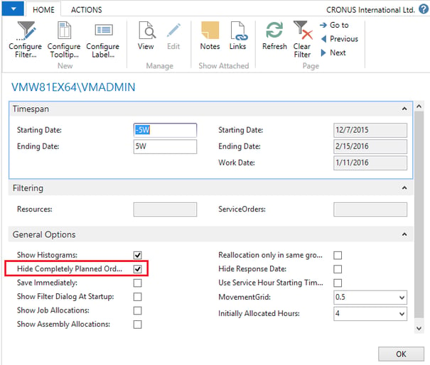 Hide allocated Service Orders in Oder Backlog in Visual Service Scheduler for Microsoft Dynamics NAV