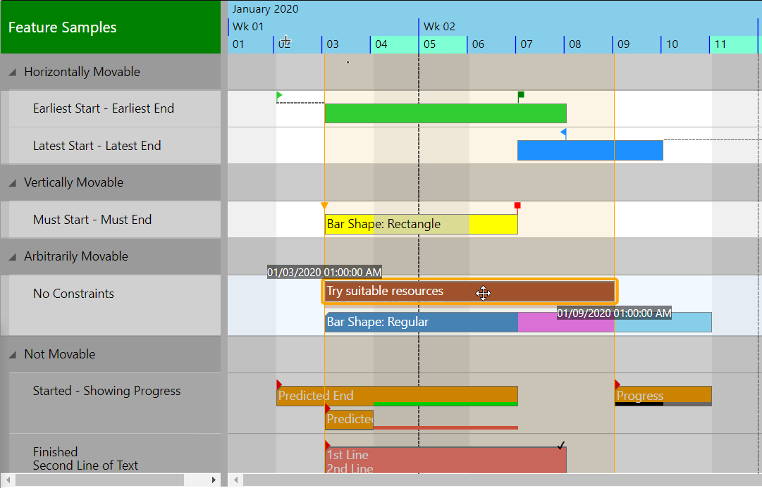 Highlight suitable resource rows in an HTML5/JavaScript Gantt chart with VSW SE 3.2