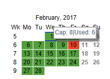 capacity load visualized as calendarview with tooltip