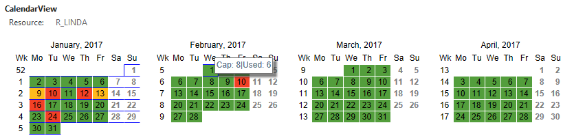 Capacity load visualized as calendarview