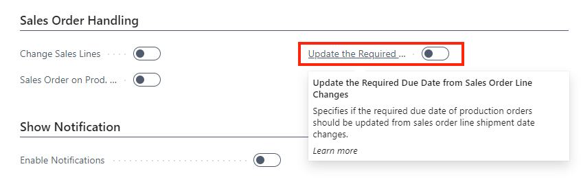 VAPS - sales order handling setup