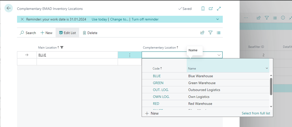 VAPS - complementary inventory locations