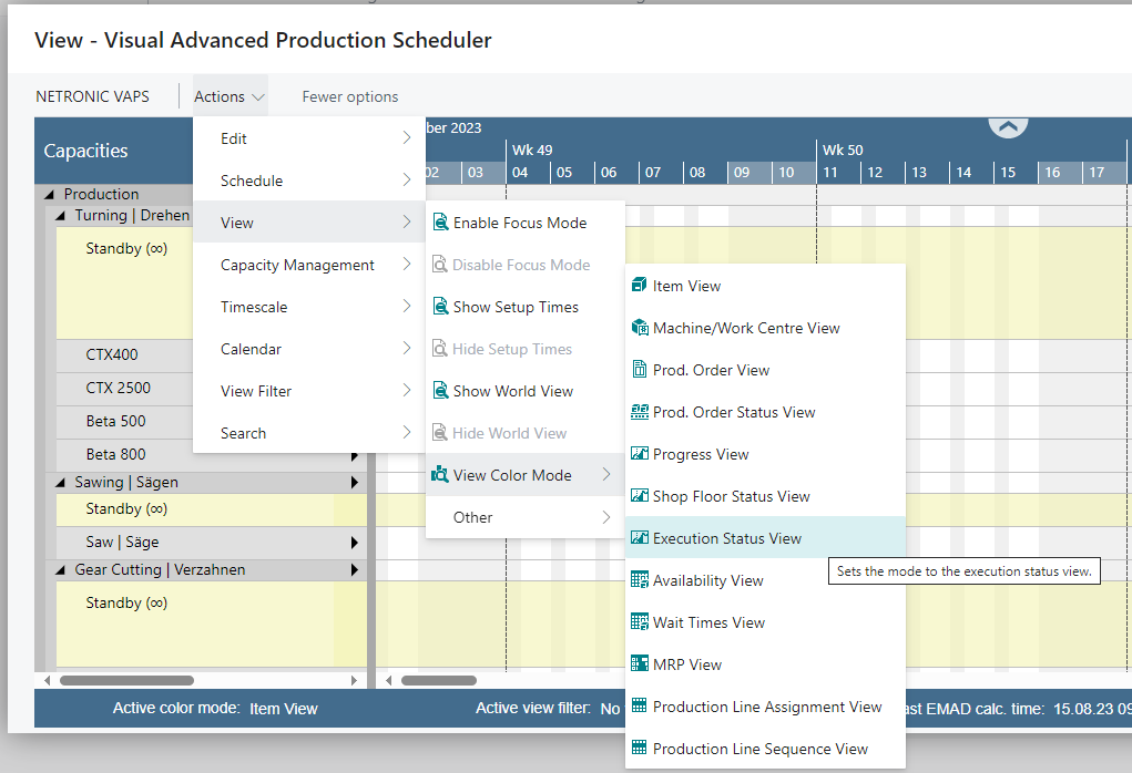 VAPS - apply execution status color mode