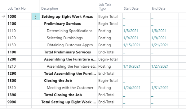 Improve project planning with Business Central - Job Task list