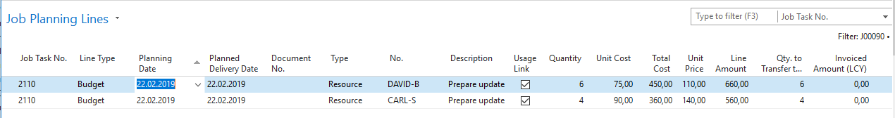 dynamics nav jobs module job planning lines