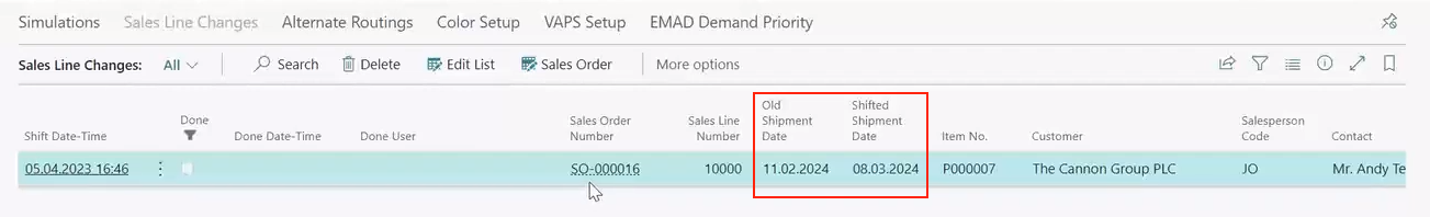 VAPS - sales line changes - report