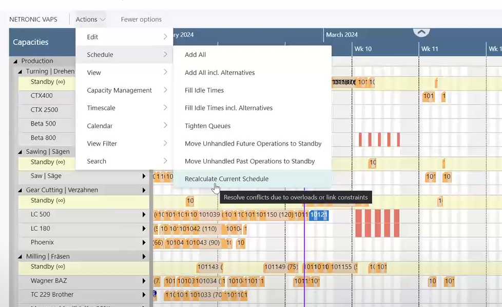 VAPS - recalculate current schedule