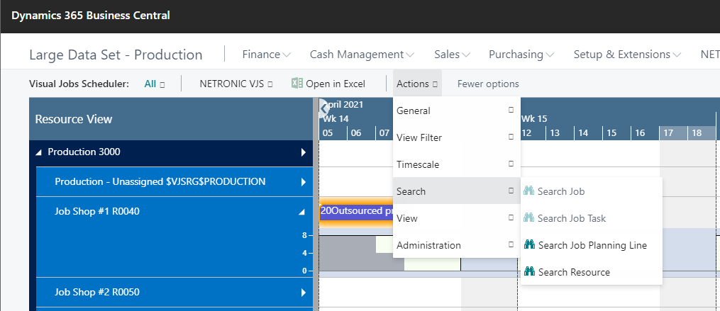 search function on Visual Jobs Scheduler for Microsoft Dynamics 365 Business Central