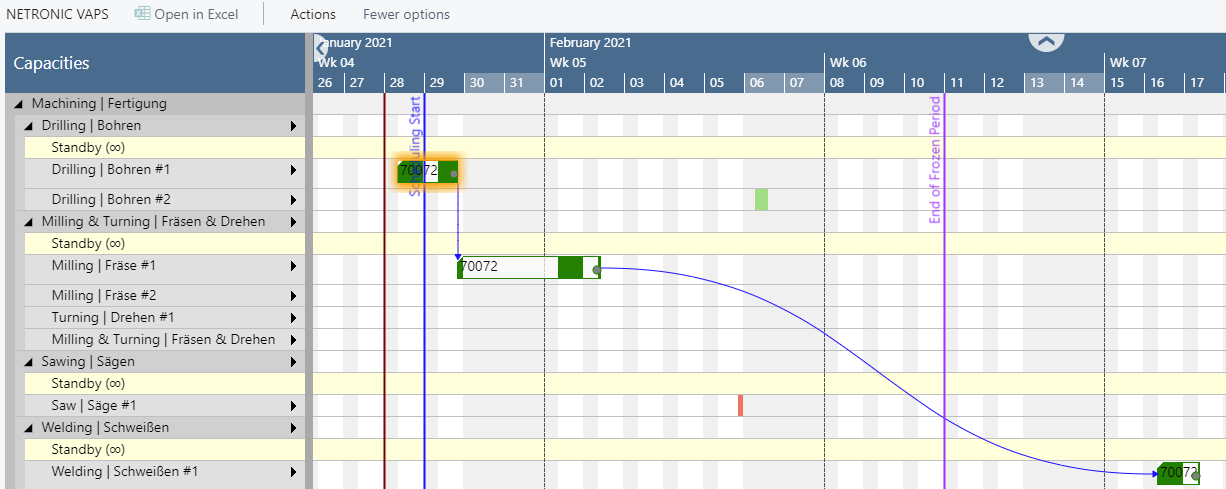 VAPS schedule with EMAD on production order routing line level